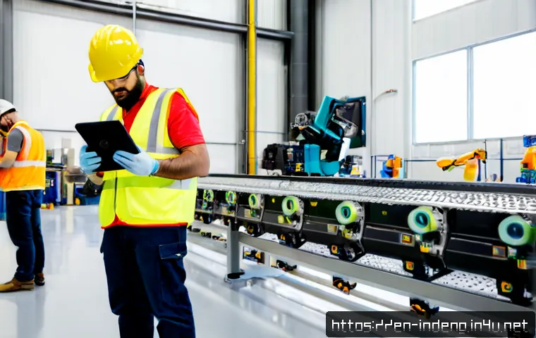 Home 15 산업공학과 IoT 활용 - Photorealistic industrial engineering team in a modern North American smart factory, a diverse engin...